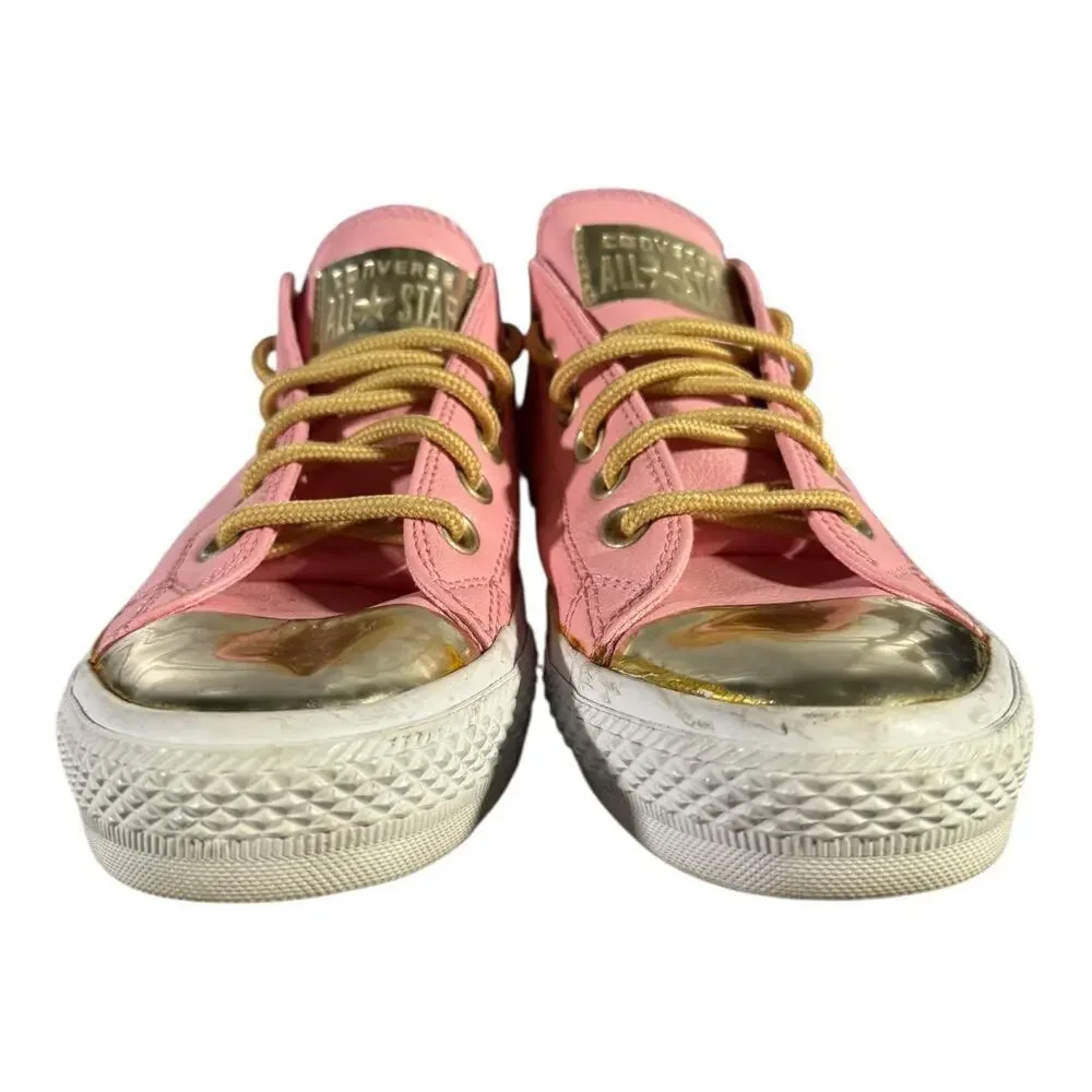Converse All Star Women’s Chuck Taylor Low Top Leather Pink Sneakers Gold Sz 7.5